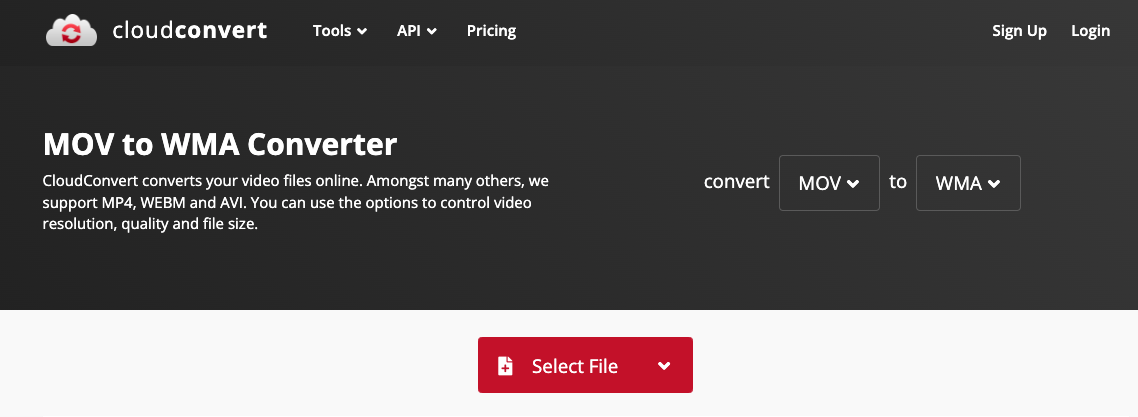 Convert MOV to WMA with CloudConvert.com