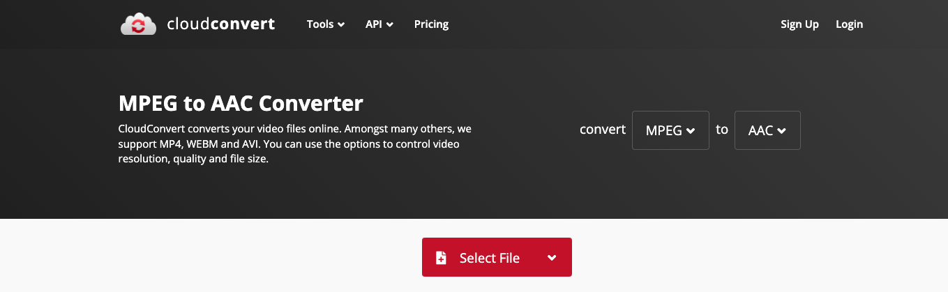 Use CloudConvert para converter MPEG para AAC