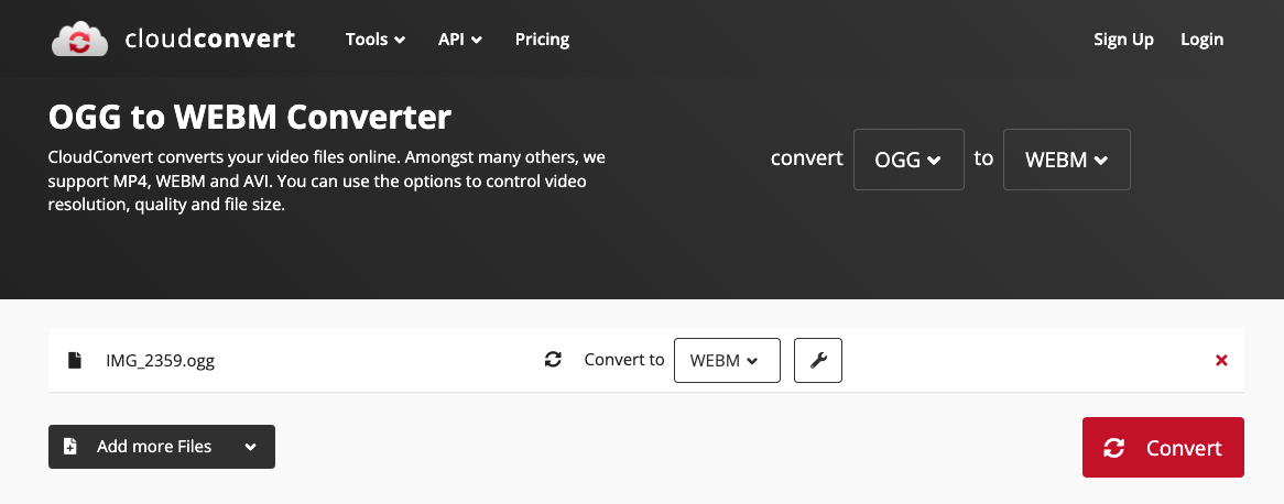 Convert OGG to WebM with Cloudconvert.com