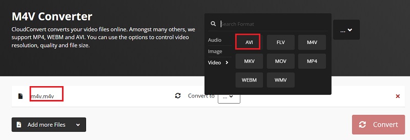 Transcode M4V to AVI Online