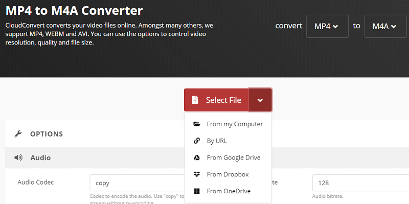 Convert MP4 To M4A with CloudConvert