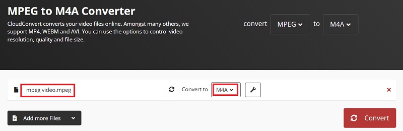 Используйте CloudConvert для преобразования MPEG в M4A