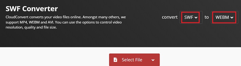 Verander SWF in WebM met CloudConvert