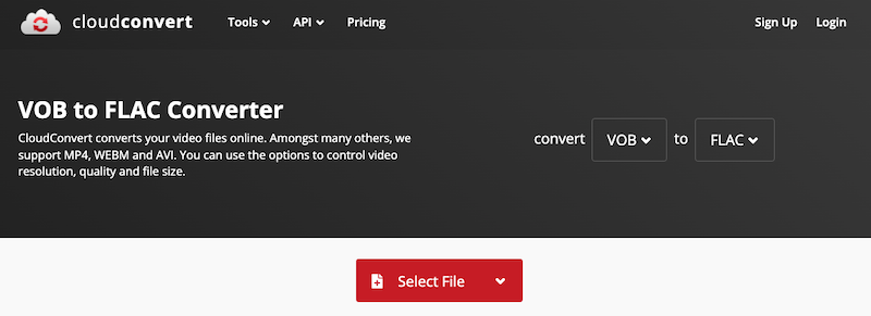 قم بتحويل VOB إلى FLAC عبر الإنترنت عبر CloudConvert.com