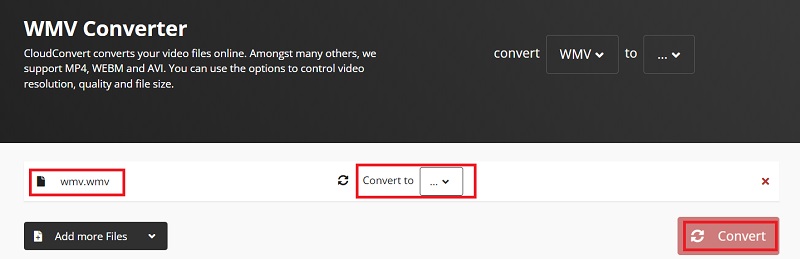 Use CloudConvert para converter WMV para MPEG4 online grátis