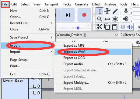 Используйте Audacity для преобразования M4A в WAV