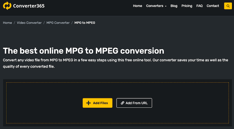 قم بتحويل MPG إلى MPEG على موقع Convert365.com