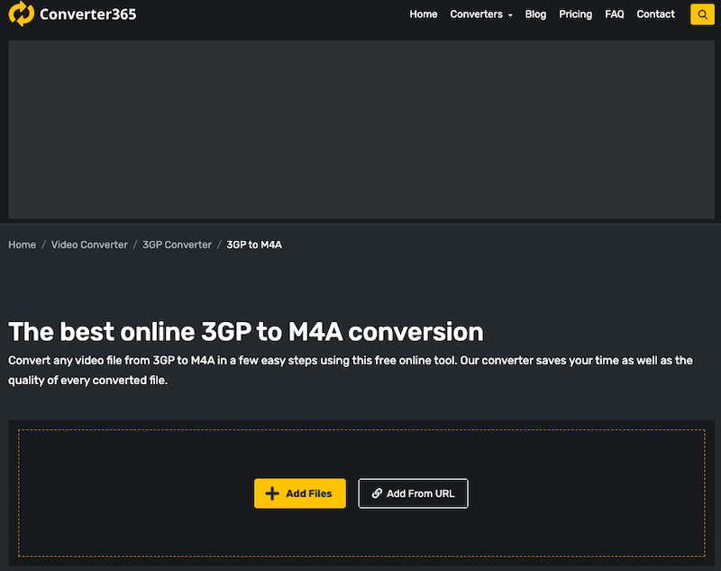 قم بتحويل 3GP إلى M4A على موقع Converter365.com