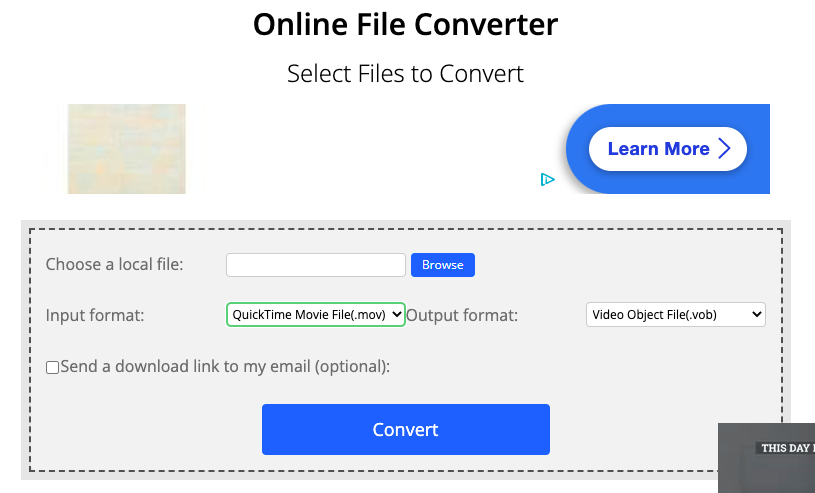 ConvertFiles를 사용하여 MOV를 VOB로 변환