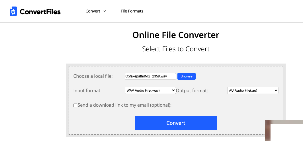 Конвертируйте WAV в AU с помощью ConvertFiles.com