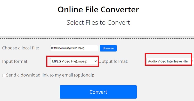 Используйте ConvertFiles для преобразования MPEG в AVI