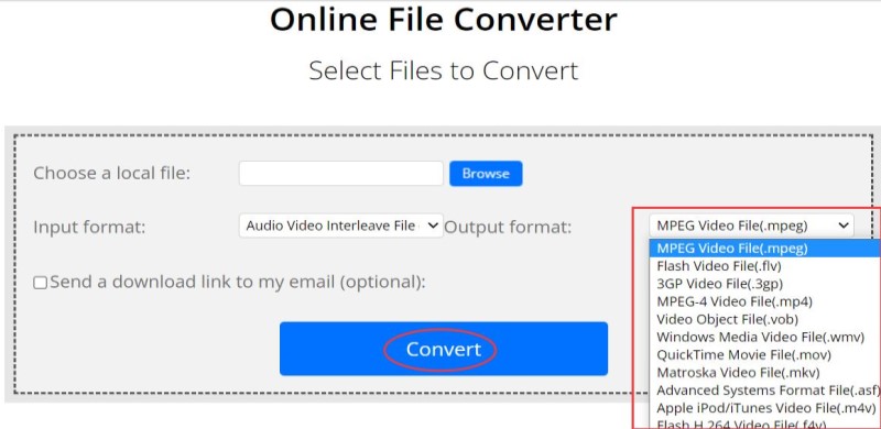 Conversor on-line de AVI para MPEG