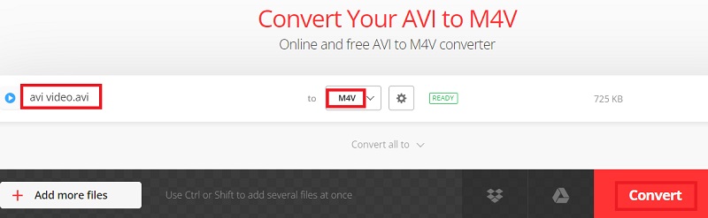 Konwertuj AVI na M4V za pomocą Convertio