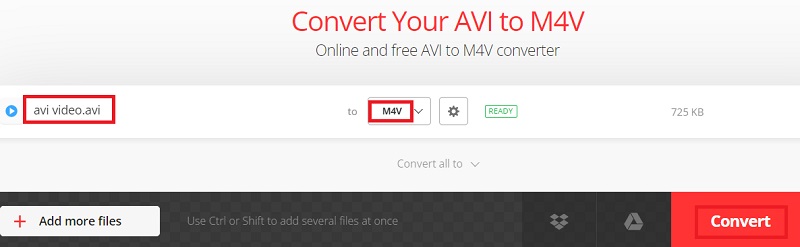 Converteer AVI naar M4V met Convertio