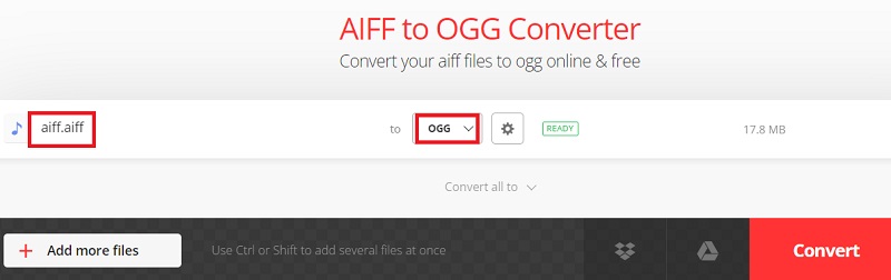 Используйте Convertio, чтобы преобразовать AIFF в OGG