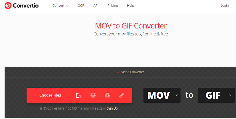 Konwersja MOV do GIF za pomocą Convertio