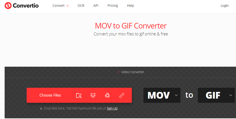 تحويل MOV إلى GIF باستخدام برنامج Convertio