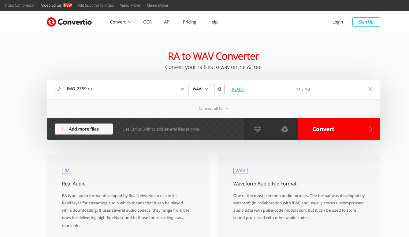 Turning RA to WAV with Convertio.co