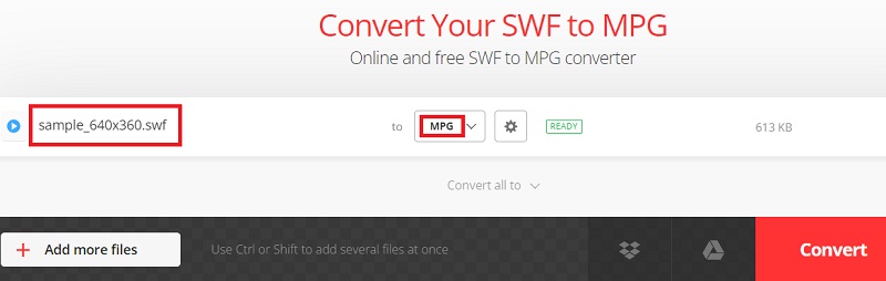 Convert SWF to MPG with Convertio