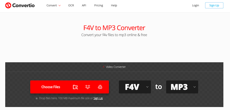 Convertio: 온라인 F4V에서 MP3로 변환