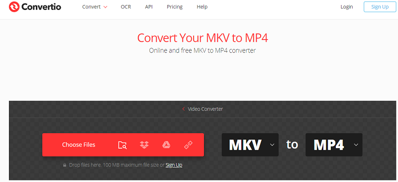 Convert MKV to MP4 on Mac via Convertio