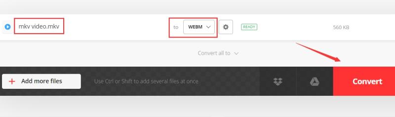 Transferir MKV para WebM com Convertio