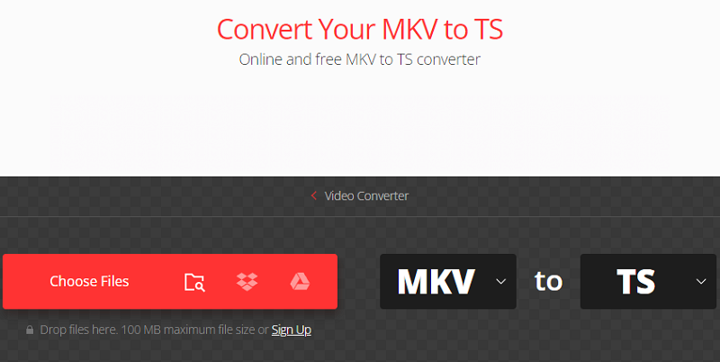 Converteer MKV naar TS via Convertio