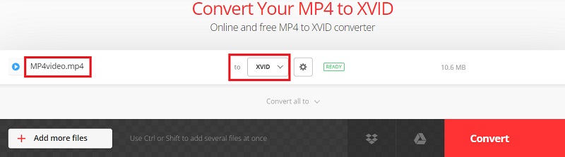 Используйте Convertio, чтобы превратить ваш MP4 в Xvid