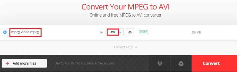 Превратите MPEG в AVI онлайн