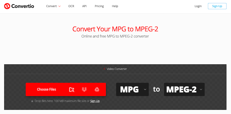 Visite Convertio.co para converter MPG em MPEG