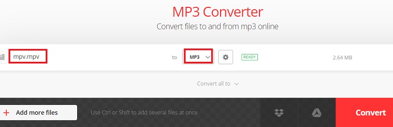 Gebruik Convertio om MPV naar MP3 te maken
