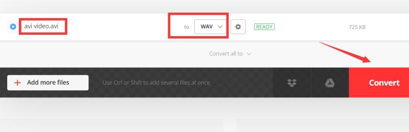 Verander AVI naar WAV Online met Convertio