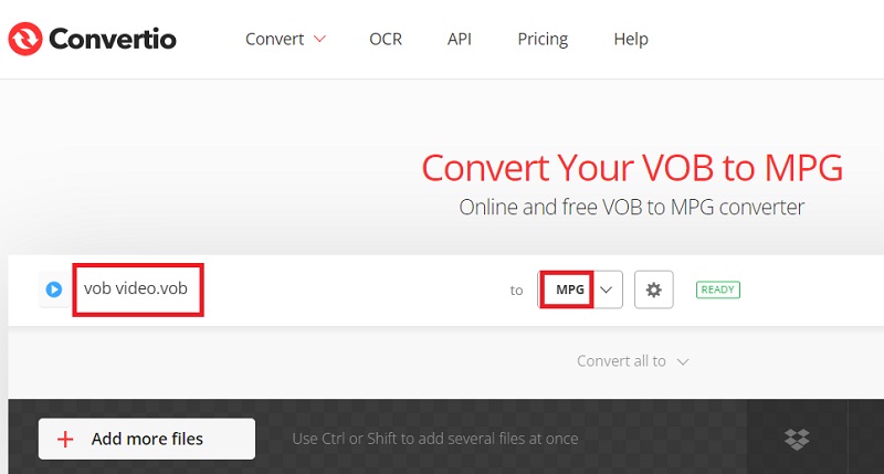 Convert VOB to MPG with Convertio