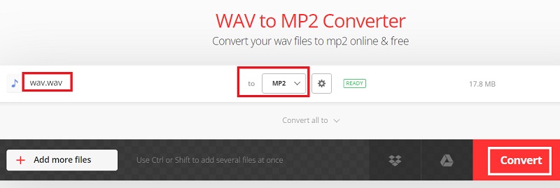 Konwertuj WAV na MP2 za darmo online