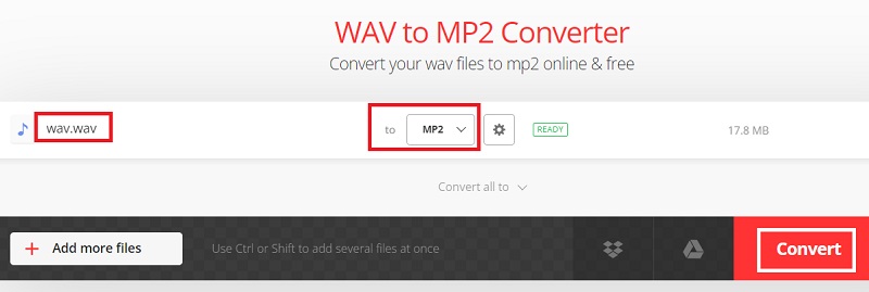 Converteer WAV naar MP2 gratis online