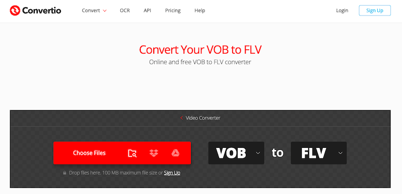 Convertio.co를 방문하여 VOB를 FLV로 변환