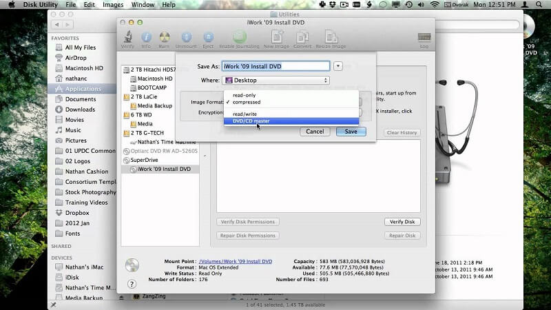 디스크 유틸리티를 사용하여 Mac의 컴퓨터에 DVD 복사
