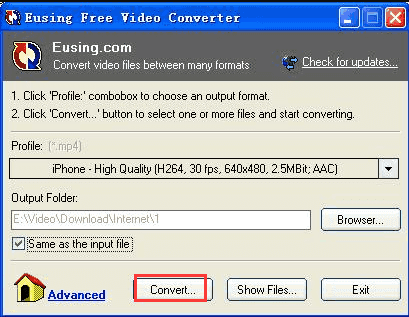 Конвертируйте MXF в MP4 с помощью Eusing Free Video Converter