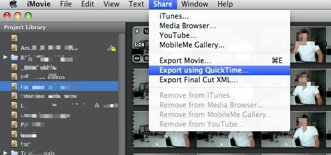 قم بتصدير iMovie إلى MP4 باستخدام QuickTime