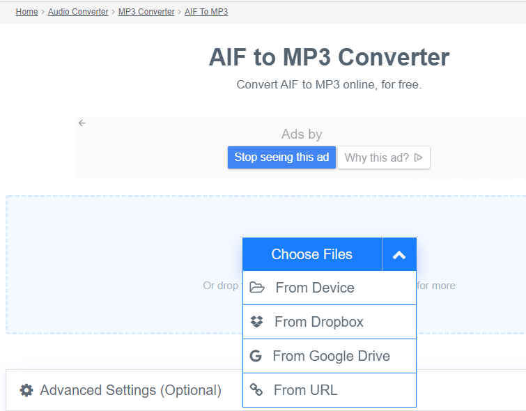 قم بتحويل AIF إلى MP3 باستخدام FreeConvert