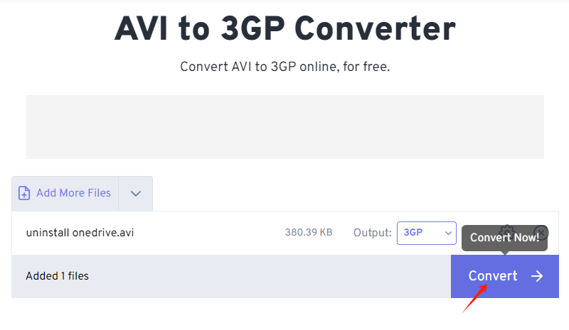 Convert AVI to 3GP via FreeConvert.com