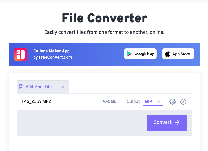 Convert MP2 to MP4 with FreeConvert.com
