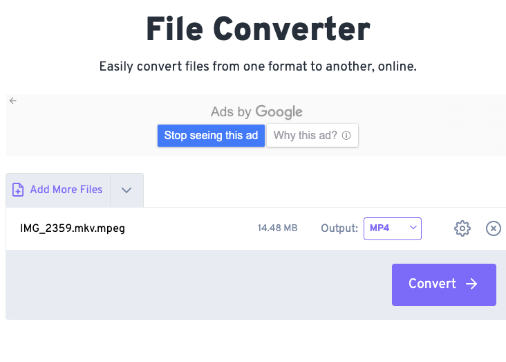 Converteer MKV naar MP4 met FreeConvert.com