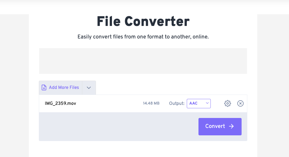 Use FreeConvert.com para converter MOV para AAC