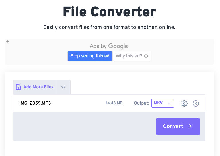 Konwertuj MP3 na MKV za pomocą FileConverter
