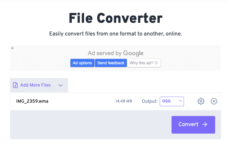 Convert WMA to OGG with Freeconvert.com