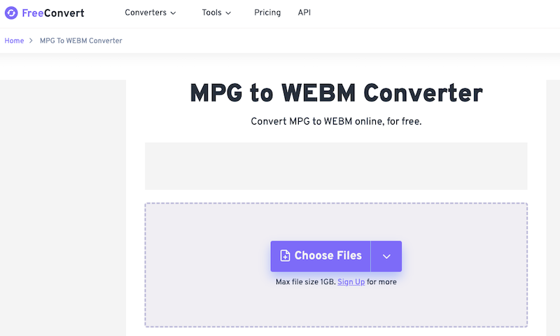 FreeConvert: online MPG naar WebM-converter