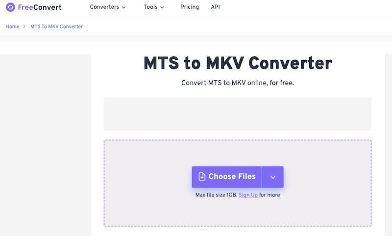 FreeConvert: تحويل MTS عبر الإنترنت إلى MKV