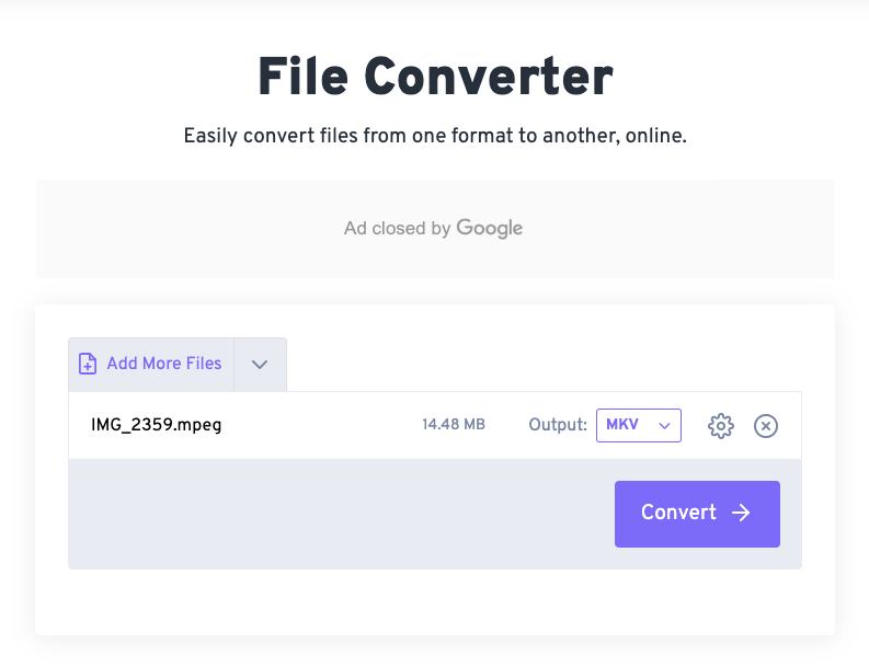 Convert MPEG to MKV with FreeConvert.com
