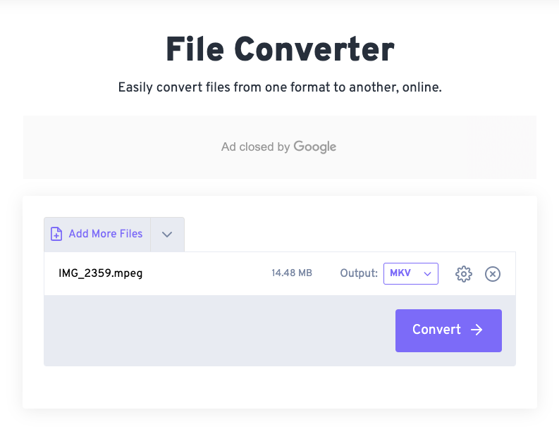 Converteer MPEG naar MKV met FreeConvert.com